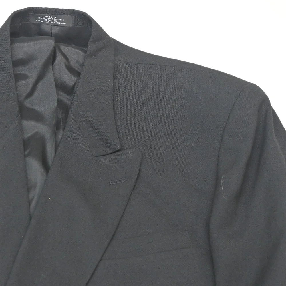 Vtg Mens Double Breasted 44R 34x30 Black Wool Mens Jacket Pants Suit